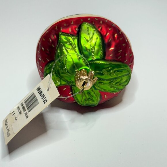 Glass White Chocolate Dipped Strawberry Christmas Holiday Ornament - Picture 2 of 4